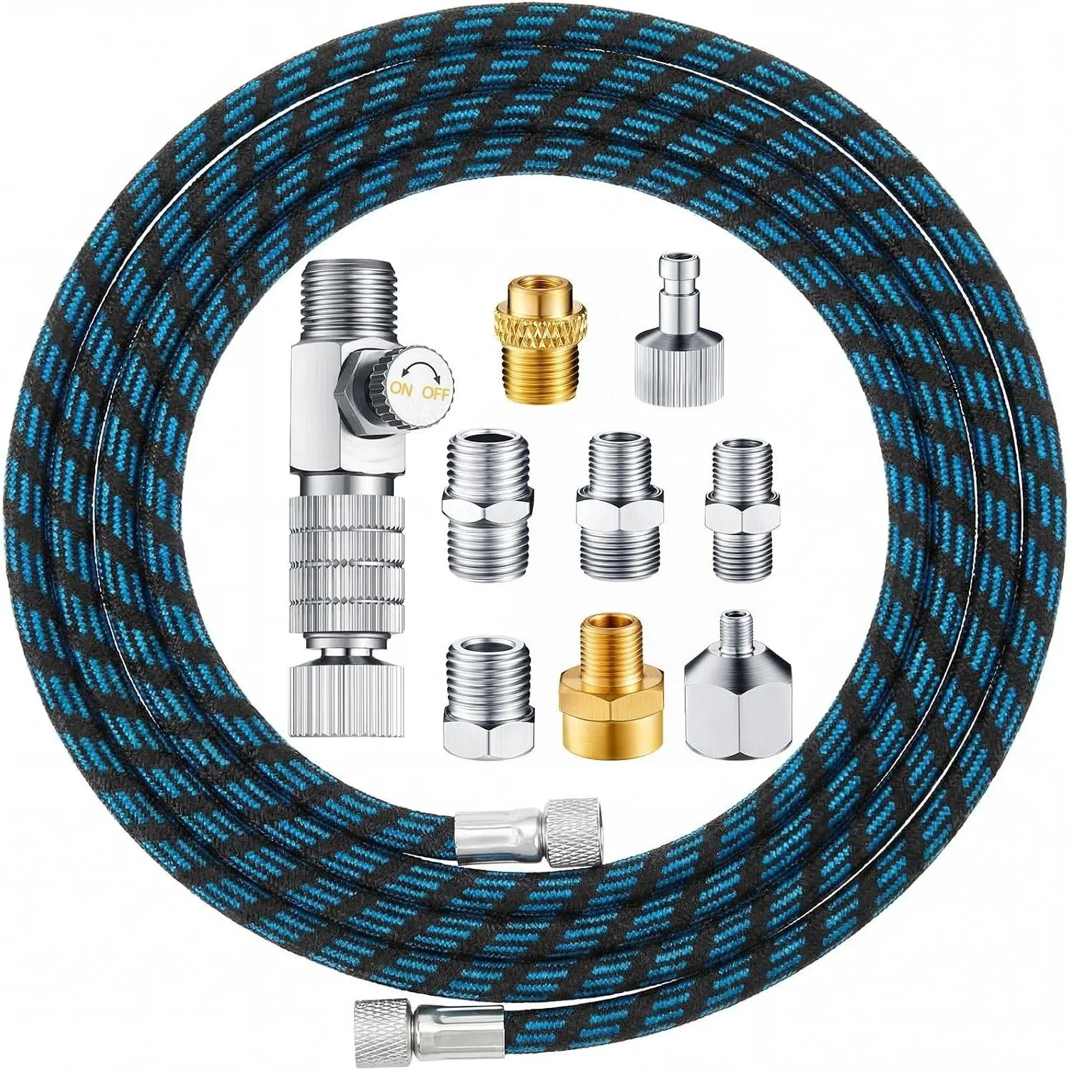 10 ft Nylon Braided Airbrush Hose with Quick Release Disconnect Coupler, Airbrush Kit for Air Compressor and Adapter (Blue-black)