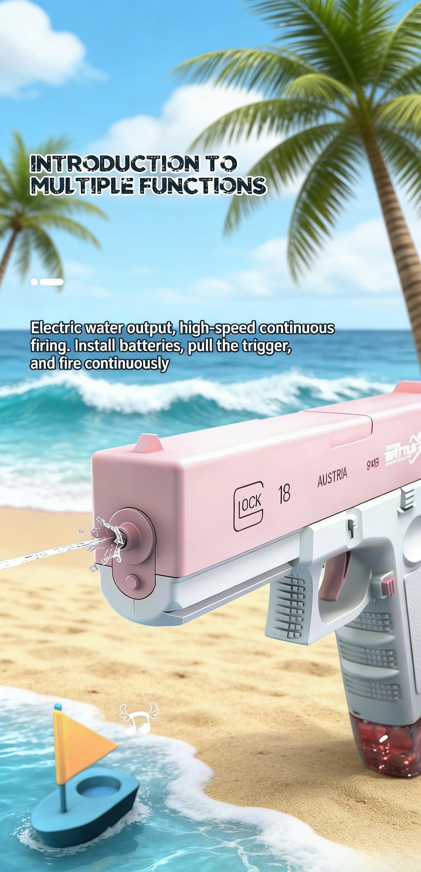 Electric Glock Water Gun, Full-Auto Repeating Water Gun, Large Capacity, Summer Beach Play Toy, Ideal Gift for Kids Who Love Swimming