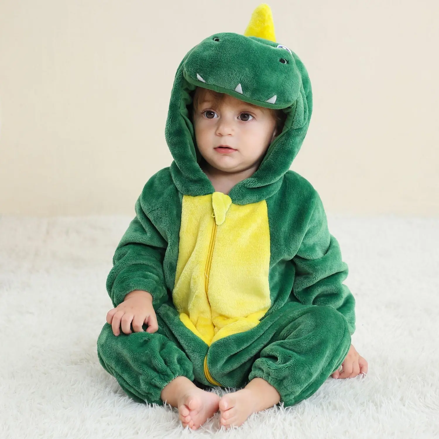Kids Animal Baby Onesie Dragon Cosplay Costume Zipper Flannel Pajamas Hooded Romper for Infants Toddlers Warm Fleece Pajamas Boys and Girls Children's Fall Winter Jumpsuit Halloween Christmas Party Outfit Casual Clothes, Polyester, Holidays