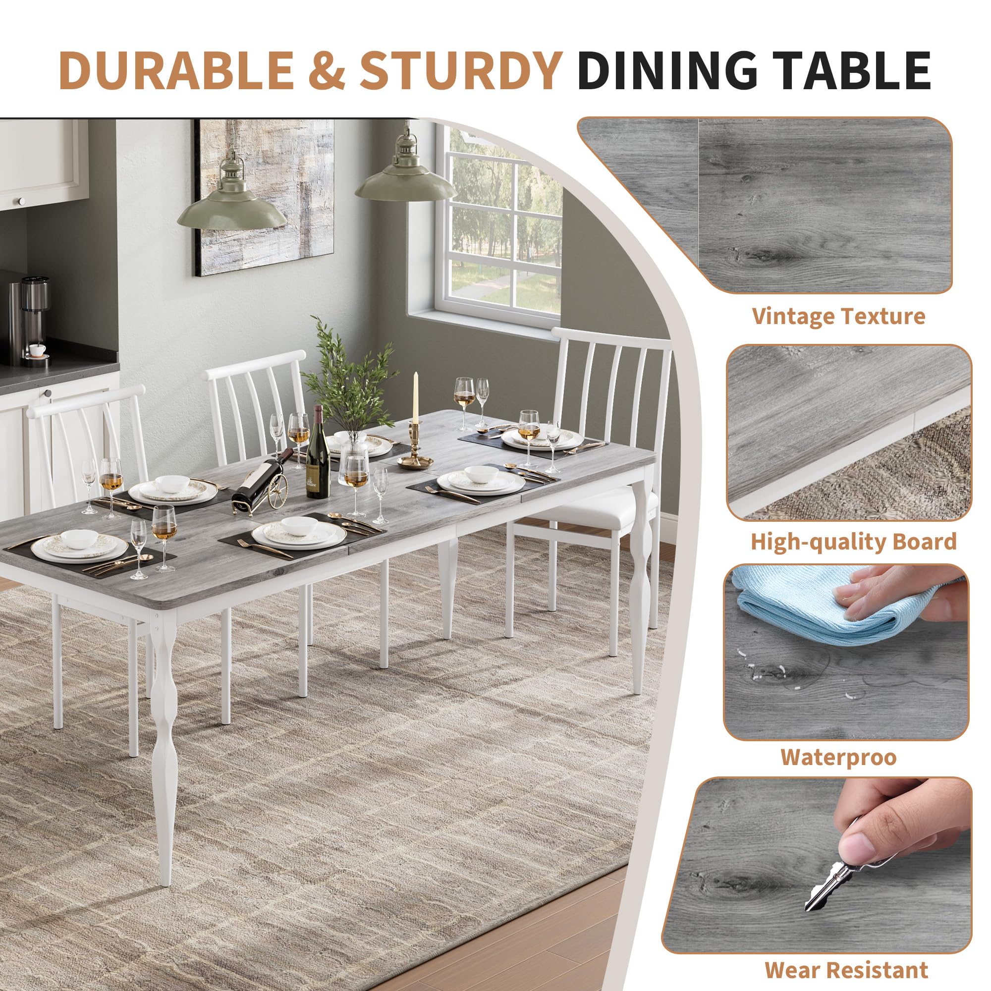 Rectangular Dining Table for 8, 78.8 Inch Rustic Farmhouse Kitchen Table with Large Tabletop, Long Wooden Dining Room Table with Heavy Duty Legs, Dinette and Dinner Desk for Party, Big Family