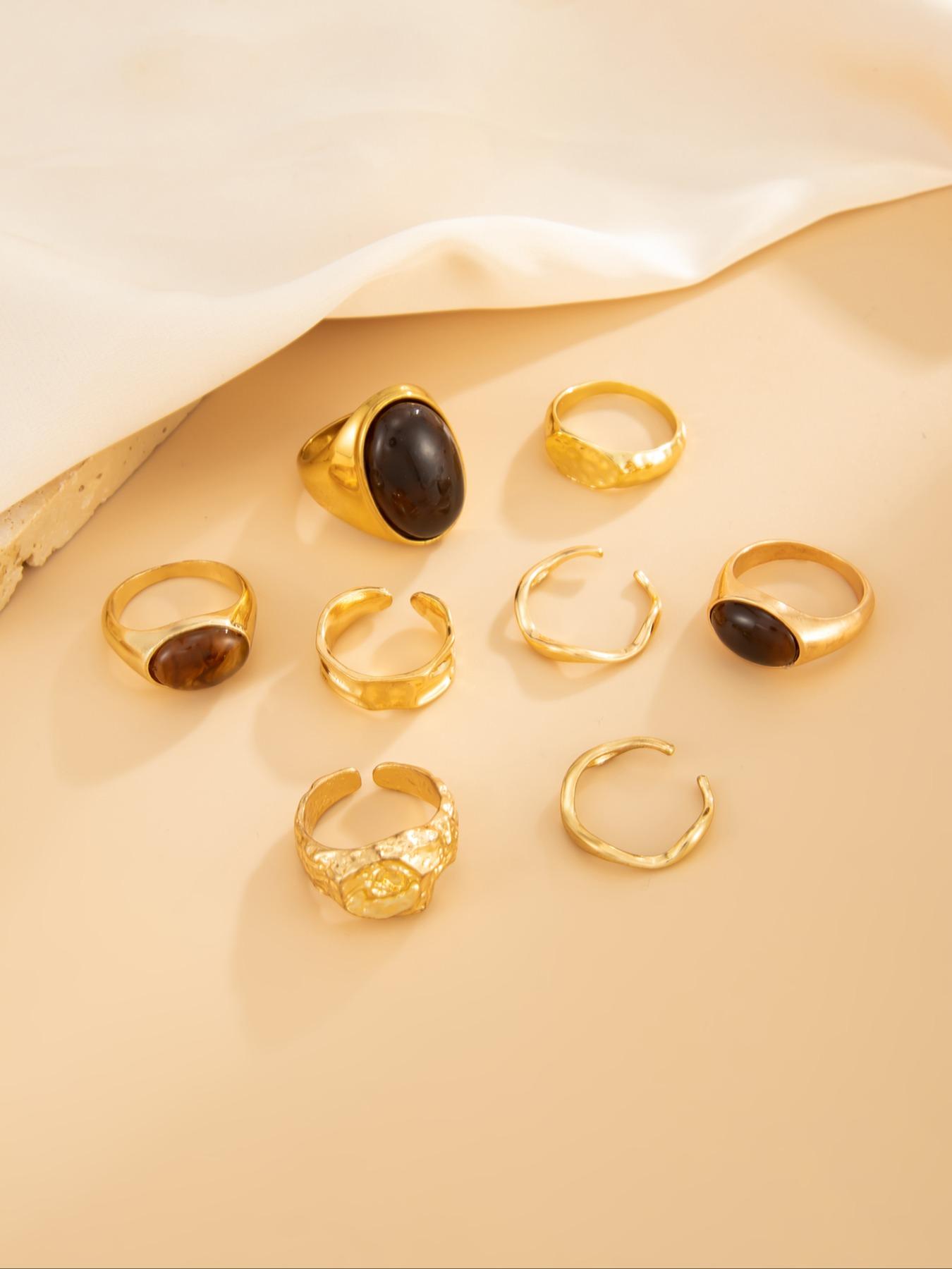 Women's Alloy Ring Set, Stackable Rings, Geometric Gemstone Jewelry, Party & Daily Wear Accessories, Elegant Gift for Women