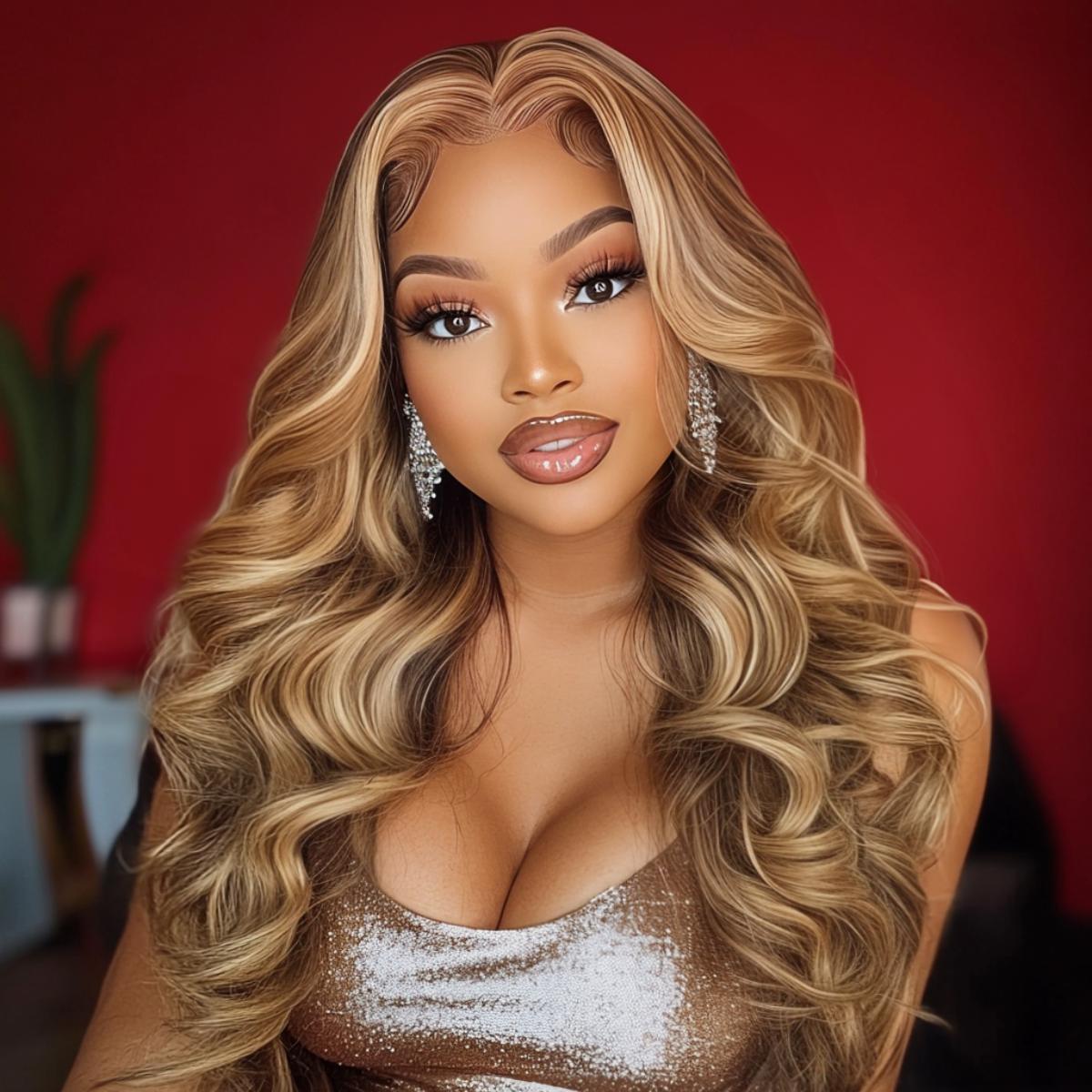 Sunber 7X5 Pre-Everythin Lace Frontal Wigs with Bangs Loose  Wave Curly Wigs Honey Blonde Glueless Wigs Human Hair Pre Plucked Pre Cut Lace Bleached Knots Perfect For Summer Look Ready to Wear Frontal Wigs Dealsforyoudays