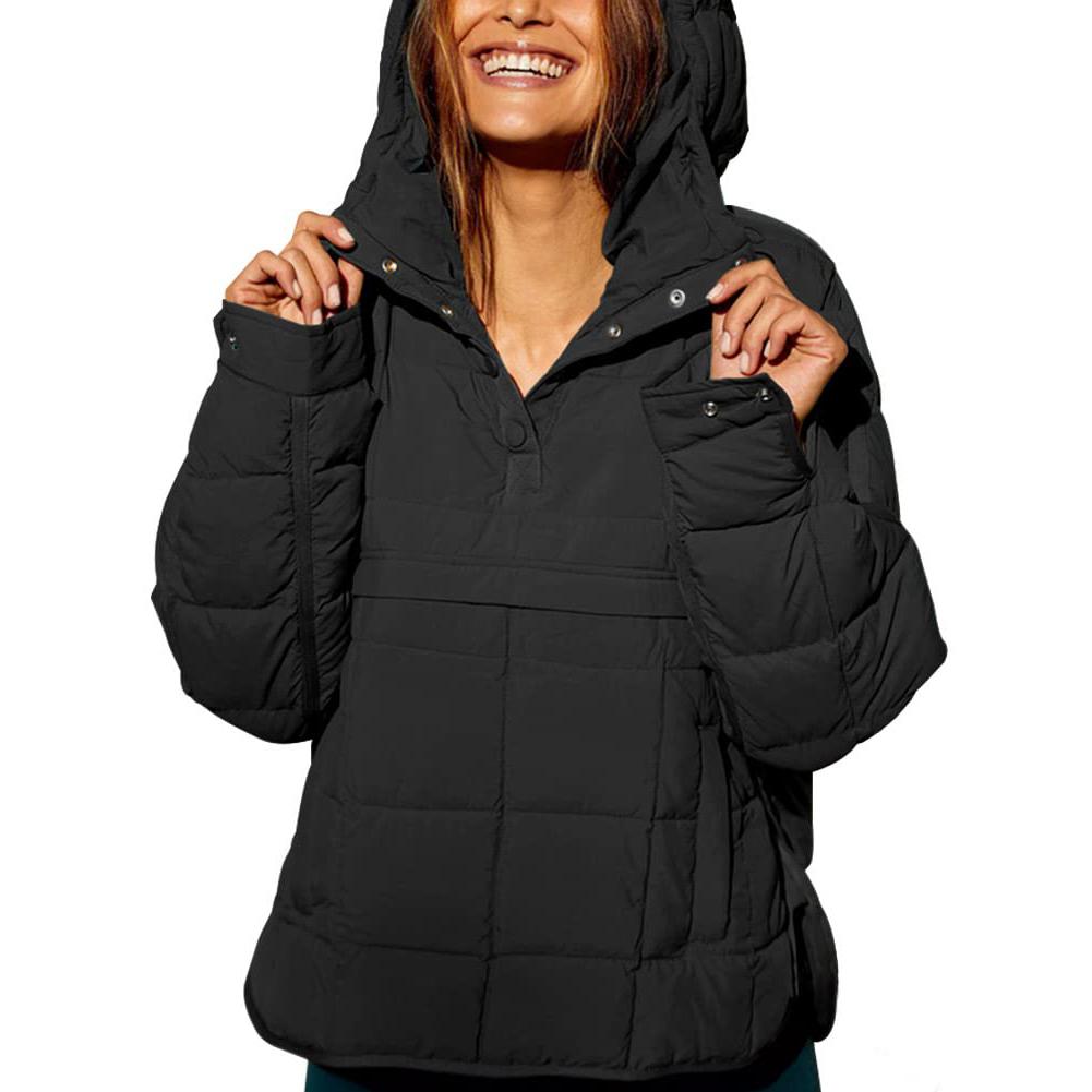 UTCOCO Women’s Quilted Packable Puffer Jacket with Hood – Oversized Winter Coat for Outdoor, Black & Fitted