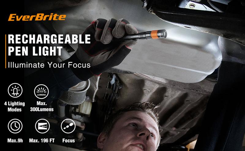 #JumpstartSale EverBrite Pen Light, Rechargeable Pen Flashlights, 300 Lumens Zoomable LED Small Flashlight with Clip, Memory Function, USB-C Cable Included, Pocket Size for Camping, Emergency, Mechanic