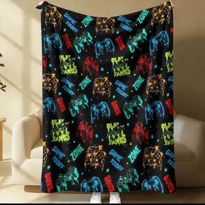 Multi-Style Gamer Throw Blanket, Soft Skin-Friendly Plush, Lightweight Cozy, Video Game Controller Print, for Couch Bed Office, All Seasons, for Boys Girls Teens, Aesthetic Room Decor