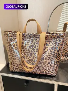 Fashion Leopard Pattern Tote Bag, Leopard Print Tote, Large Capacity Shoulder Bag for Women, Casual Trendy Versatile High-quality Daily Commuting Bag, Girl Fashionable Shopping Bag, Animal Tote Bag, Casual Handbags