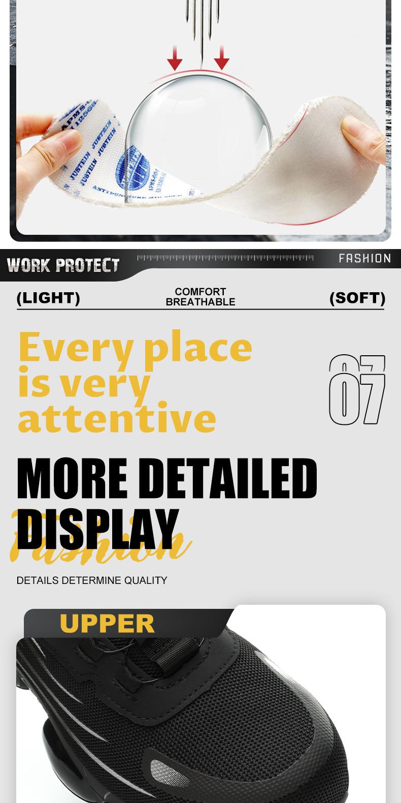 QINGRUIPAI Men's Breathable Mesh Work Sneakers Durable Anti-Slip Safety Shoes with Steel Toe Protection Comfort Fit for All Seasons Casual Striped Design Elastic Closure Non-Slip EVA Sole Outdoorfun Fathersdaygift