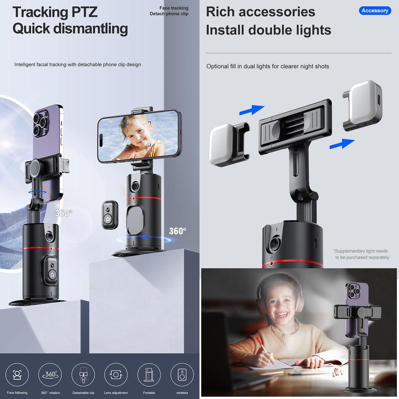 Auto Face Tracking Tripod for Phone,No App Required, 360° Rotation Stand Holder for Video Recording for Influencer Content Creator Vlogging Kit AI Phone Gimbal Stabilizer
