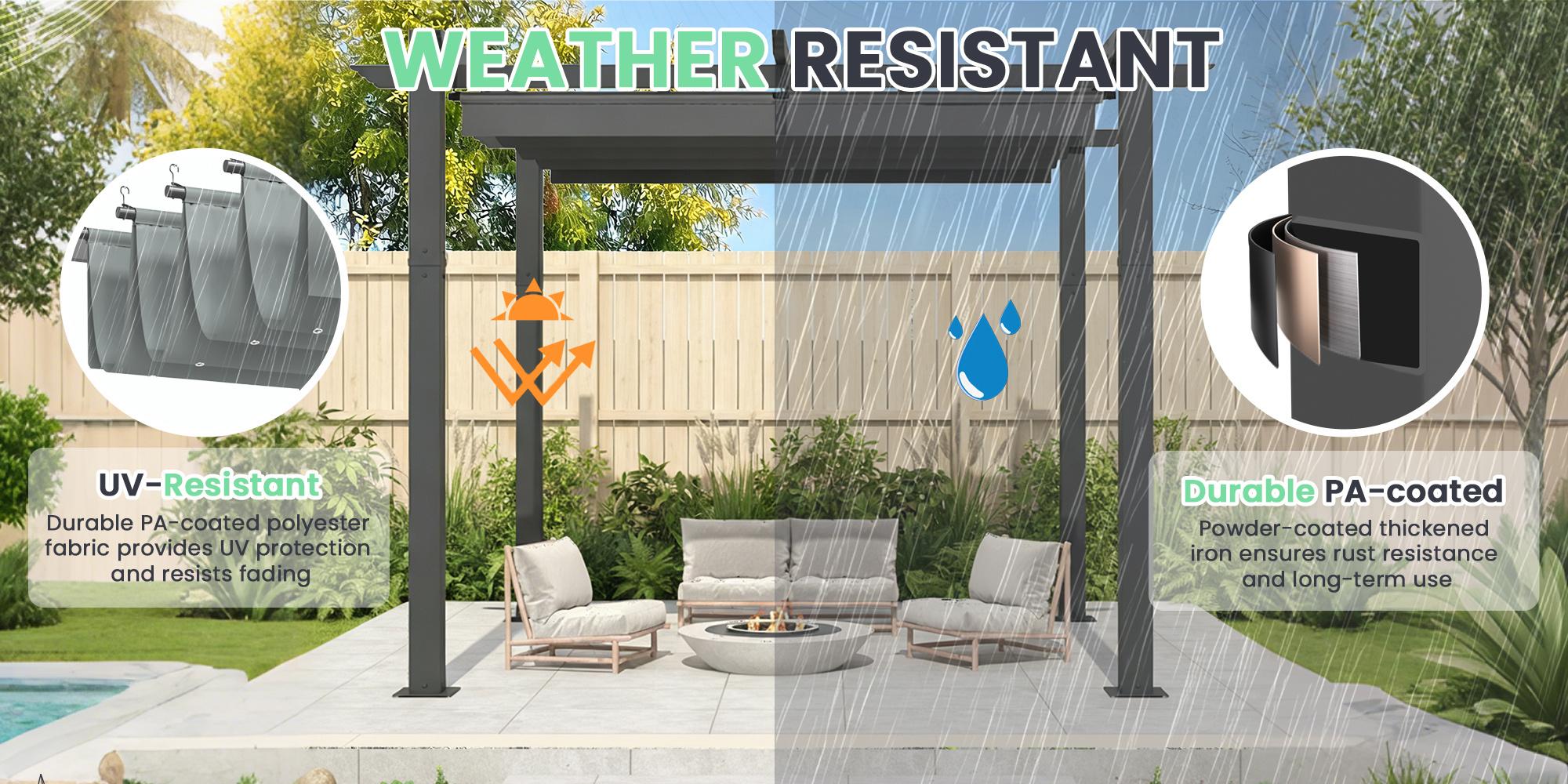 10' x 10' Outdoor Pergola with Retractable Canopy, Heavy-Duty Metal Frame and Adjustable Patio Shade Roof, Gray/Khaki 10' x 10' Outdoor Pergola with Retractable Canopy, Heavy-Duty Metal Frame and Adjustable Patio Shade Roof, Gray/Khaki