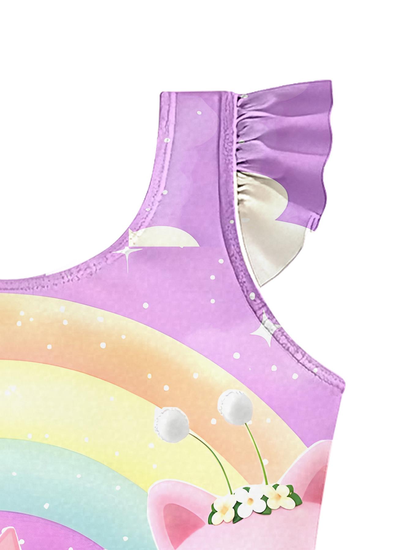 Girls' 3D Rainbow Guppy Swimsuit, Cute Sleeveless Swimwear with Ruffle Edges, Perfect for Parties and Gifts