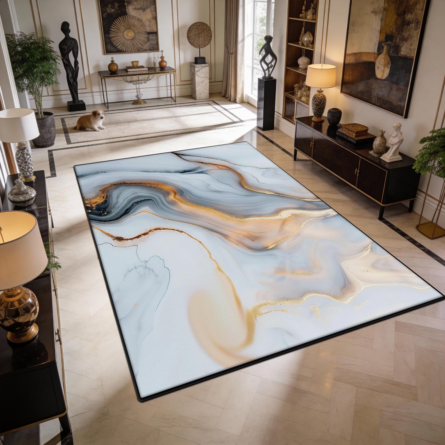 Luxury White Gold Marble Flannel Area Rug - Realistic Golden Vein Print Soft Mat for Living Room, Non-Slip Modern Home Decor #GoldMarbleRug #LuxuryWhiteMat #ModernHomeDecor #MarbleTextureCarpet #NonSlipFlannelRug
