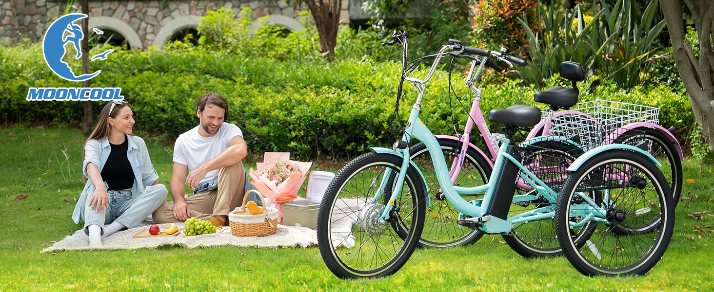MOONCOOL MC 350 Electric Tricycle Trike for Adults 350W 36V Removable Battery 24 Inches 7 Speeds 3 Wheels Electric Bikes Bicycle for Adults, Three Wheel Electric Cruiser Tricycle ebike