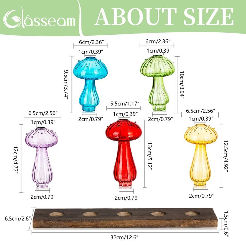Mushroom Propagation Vase, Colored Flower Vases Decorative Set of 5 Unique Small Glass Vases for Flowers,Aesthetic Mini Cute Vase Decor, Vase for Bedroom Bathroom Kitchen,Christmas gifts