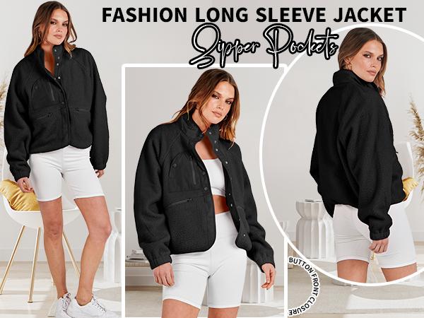 ANRABESS Womens Fleece Jacket Button Down Shacket Casual Sherpa Cropped Coats Warm Outwear with Pockets