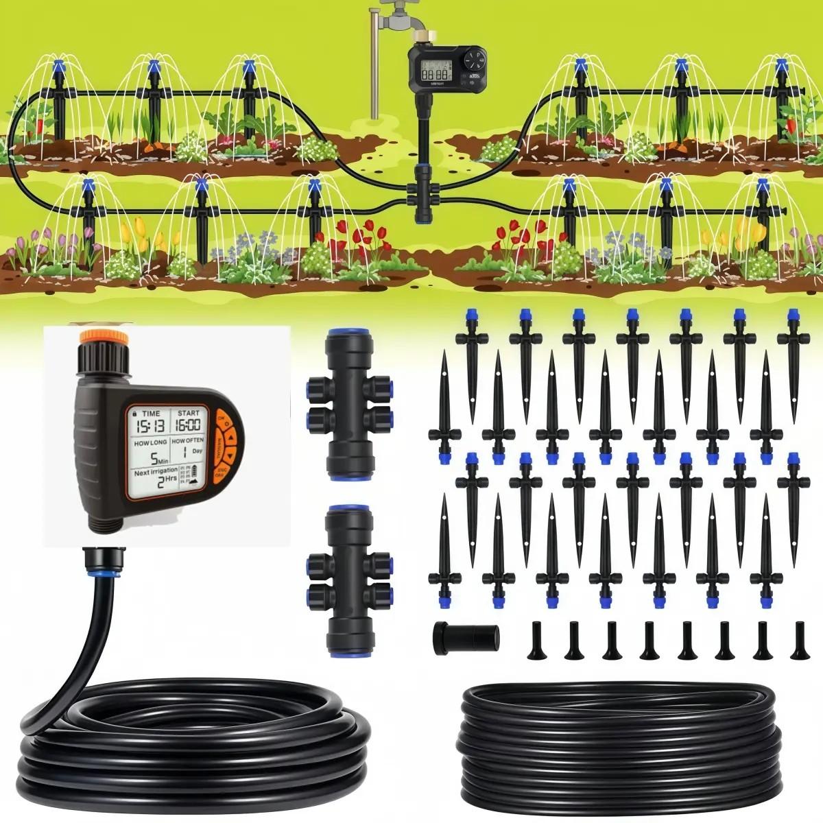 Automatic Drip Irrigation Kits with Water Timer, Quick Connector for Garden Watering, Easy Programmable Hose Timer for Outdoors, Garden Irrigation System, Automatic Watering Devices
