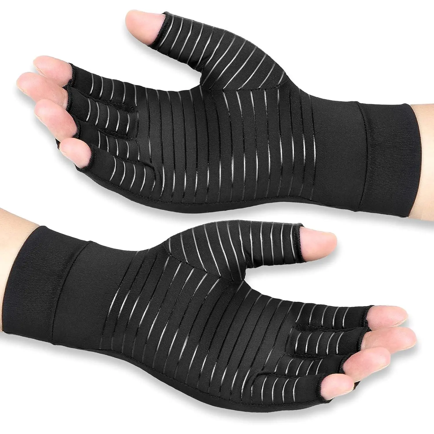 Copper Infused Compression Gloves for Arthritis Control and Pain Relief, Ultra Light, Breathable Fingerless Support to Improve Hand Mobility for Adults, Healthcare, Wrist, Light Weight, Breathable Fabric, Supportive Wear, All Genders