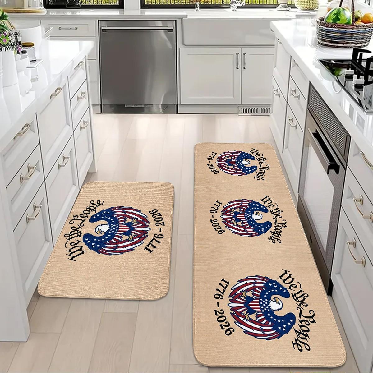 JIT 1/2/3 pcs of flannel simple Memorial Day and Independence Day (July 4th) bald eagle carpet for multi-scenario use as a decorative carpet. Kitchen carpet set, flannel washable bedside soft carpet, suitable for use in kitchens, bedrooms, etc.