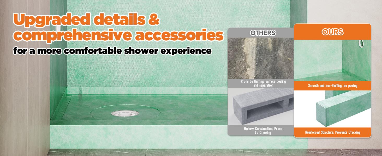 Vanacc Shower Curb Kit with Complete Shower Kit- Tray, Curb, Membrane, Seals, Bonding Flange, Corners, Trowel and Level,Green