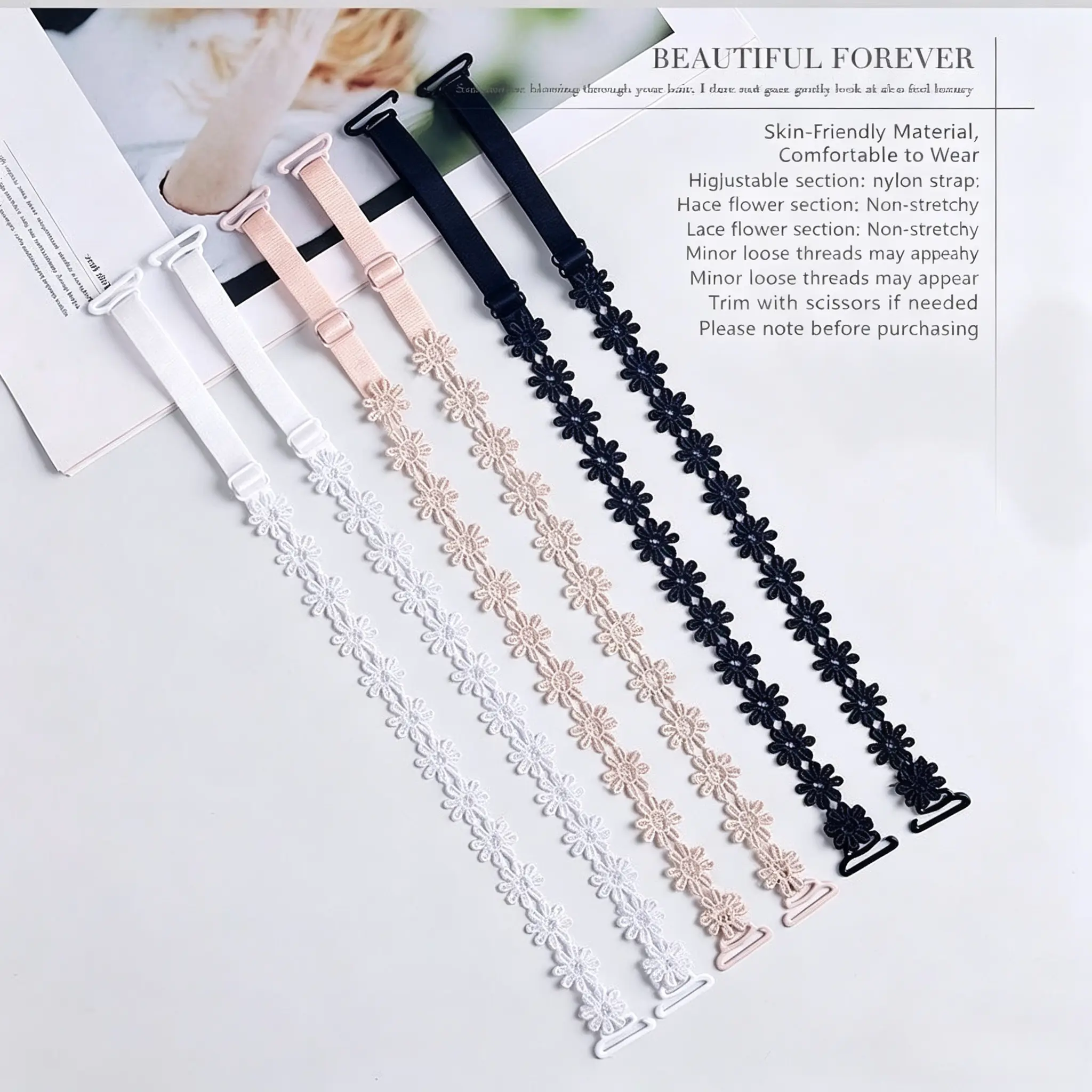 Decorative Lace Bra Straps for Women, Adjustable Detachable Non-Slip Replacement Bra Straps, Fashion Shoulder Straps for Bras, Tank Tops, Dresses & Everyday Wear