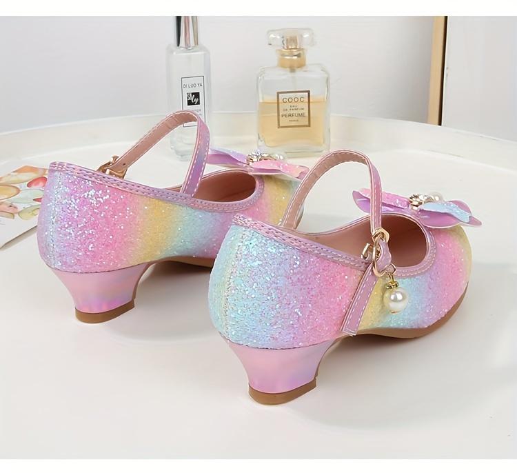 Princess Elsa Themed Girls Crystal Flat Shoes Spring Autumn 2026 New High Heeled Performance Shoes for Little Girls
