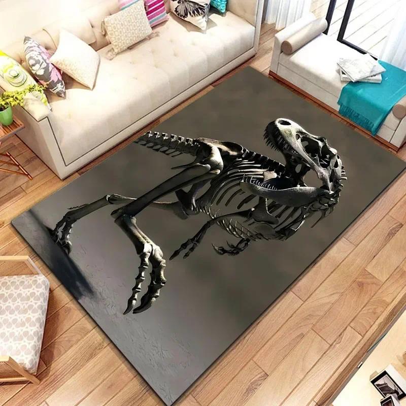 Dinosaur Skeleton Fossil Flannel Area Rug - Realistic T-Rex Bones Print Soft Mat for Kids Room & Playroom, Non-Slip Jurassic Home Decor #DinosaurFossilRug #SkeletonMat #JurassicKidsDecor #TrexCarpet #NonSlipFlannelRug