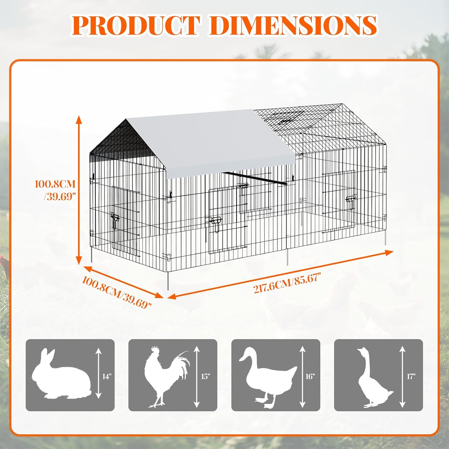 Metal chicken coop, chicken enclosure for garden, weatherproof, door & latch, stable poultry house, outdoor enclosure for chickens, small animals, plants