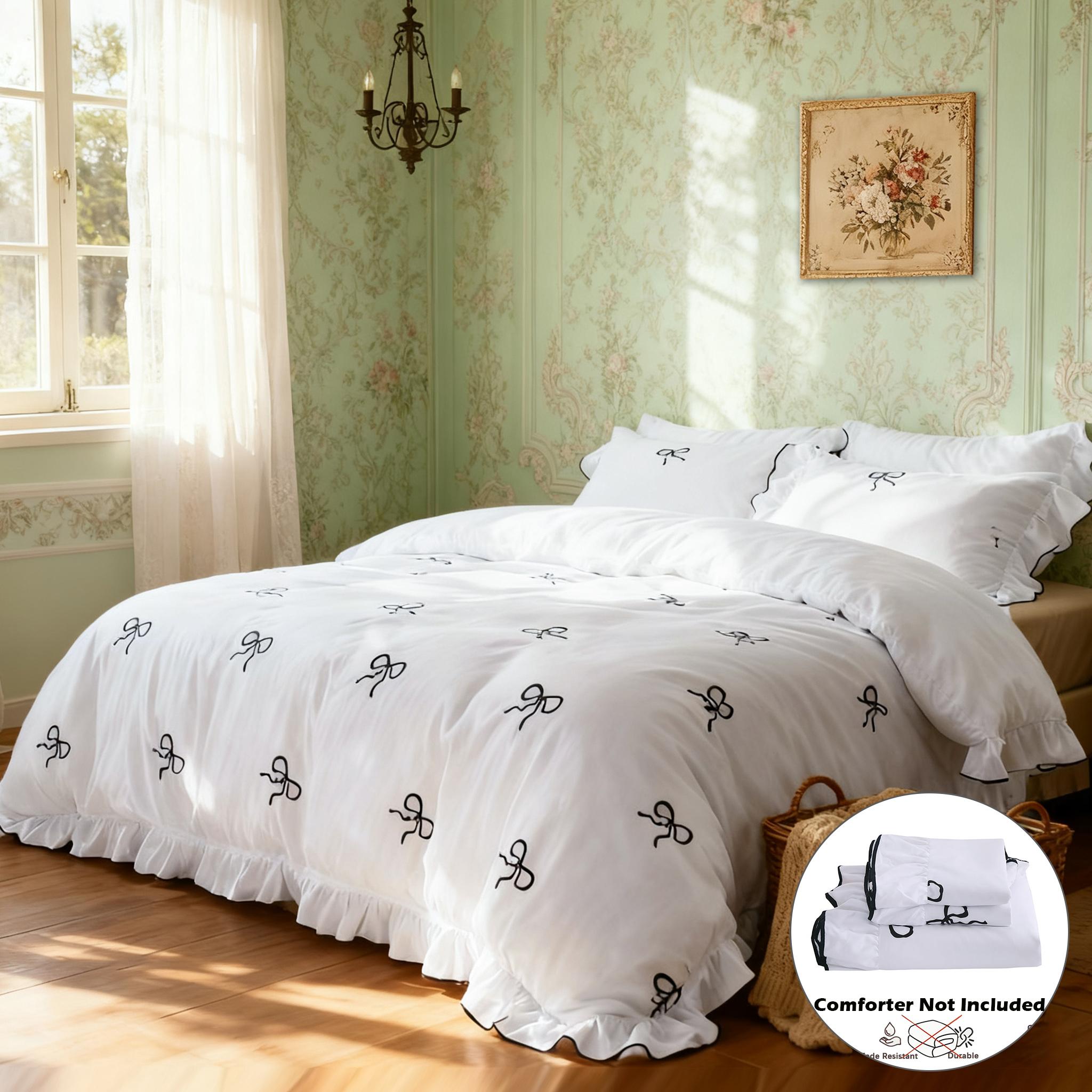 3pcs Princess Style Bow Ruffle Bedding Set, Includes 1 Duvet Cover + 2 Pillowcases No Insert, Comfortable Sleep, Durable Material, Perfect Gift