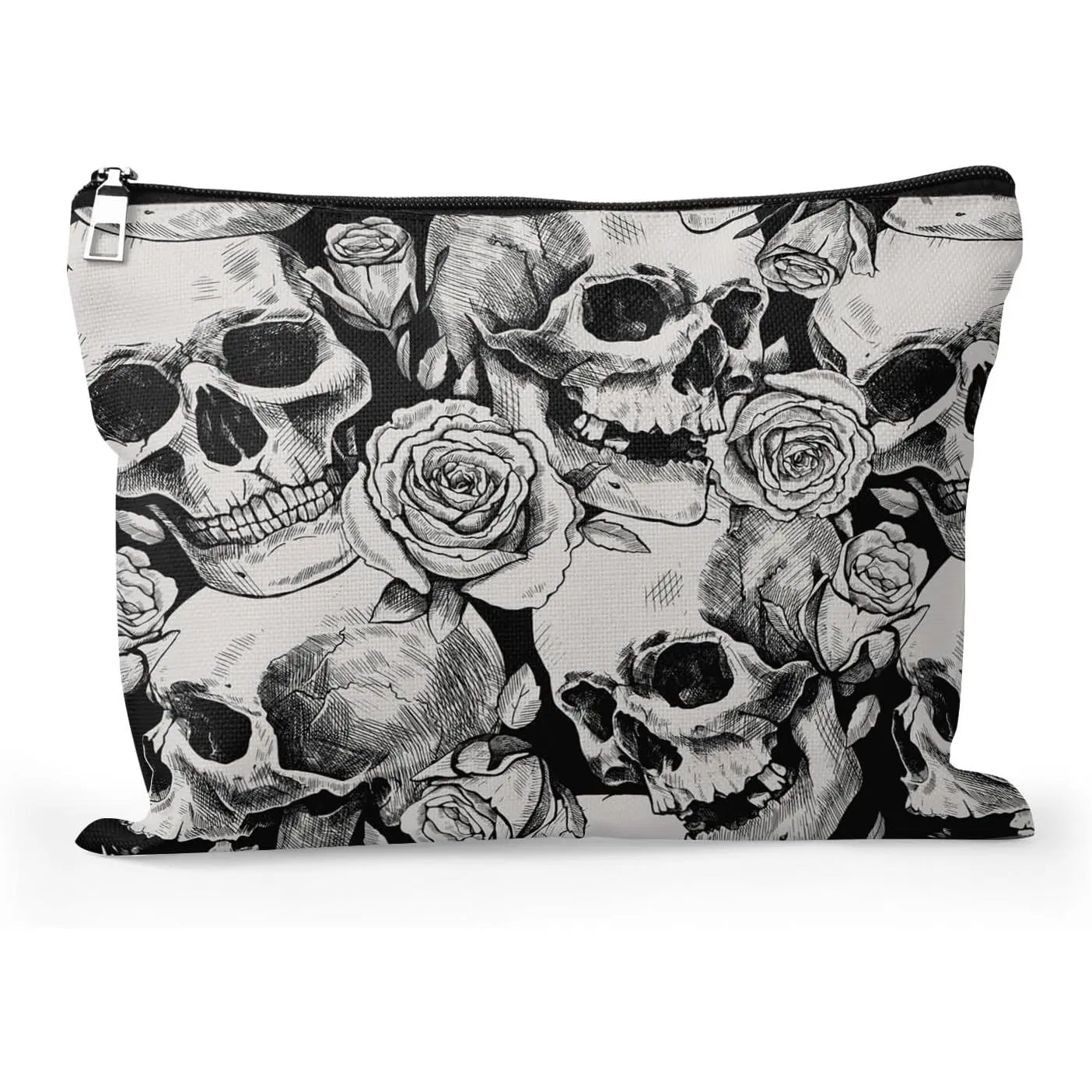 Human Skulls Makeup Bag Travel Large Death's   Bag Organizer toiletry Essentials  Zipper Bag  For Women -10×8 inch