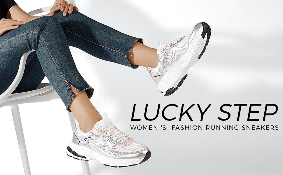 LUCKY STEP Women's Platform Chunky Fashion Sneakers Mesh Casual Running Tennis Workout Sport Work Trendy Athletic Walking Shoes Breathable Mesh Upper High-Density Foam Insole