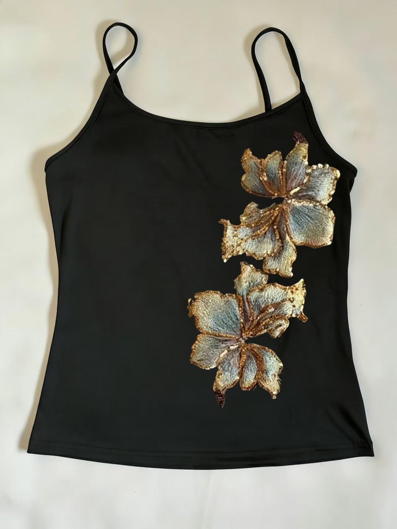 Women's Square Neck Patch Design Cropped Tank Top, Casual Fashion, Perfect for Dates, Parties, Travel, Stylish and Comfortable