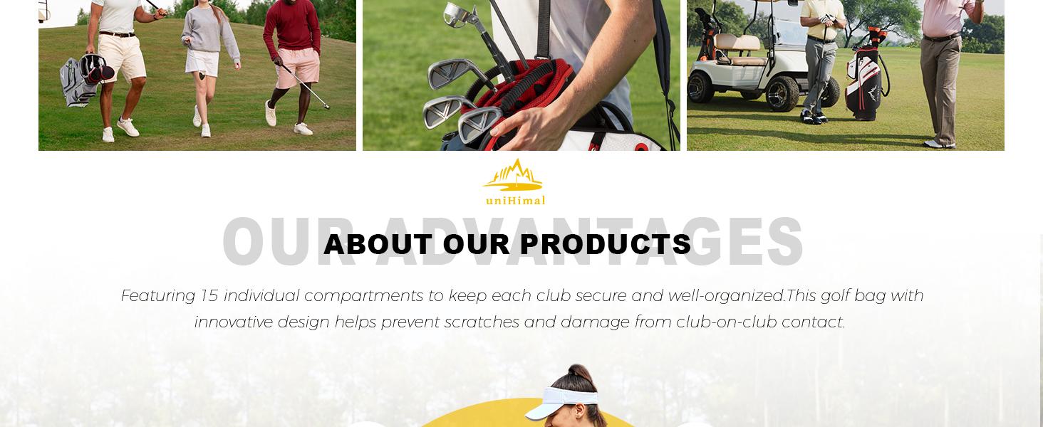UNIHIMAL Golf Cart Bag, 15 Way Organizer Divider Top and Multiple Pockets, Golf Bag for Men and Women with Comfortable Handles and Rain Cover