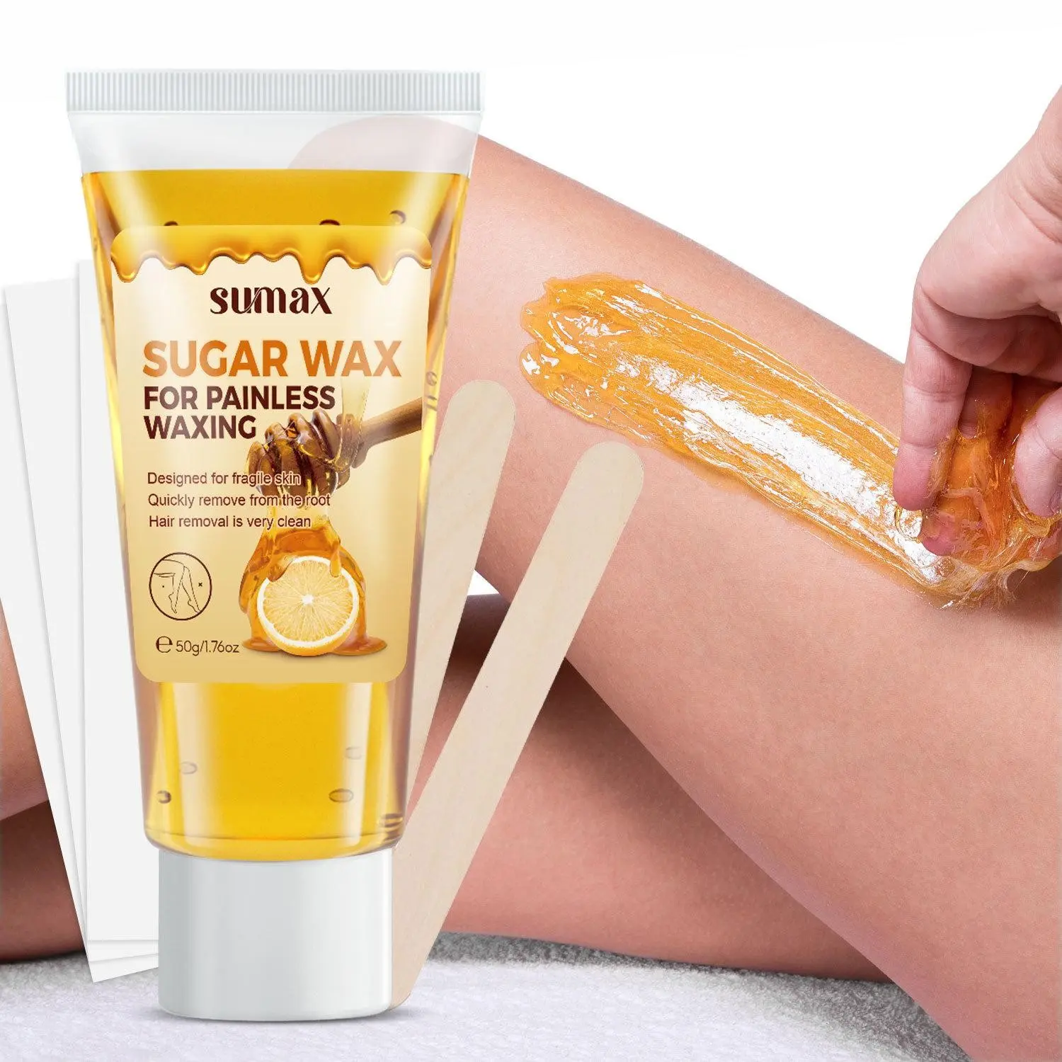 Hair Removal Wax Kit 50g + 2 Wooden Sticks + 3 Pads, Full Body Leg Arm Underarm Hair Removal, Summer Body Care Essentials