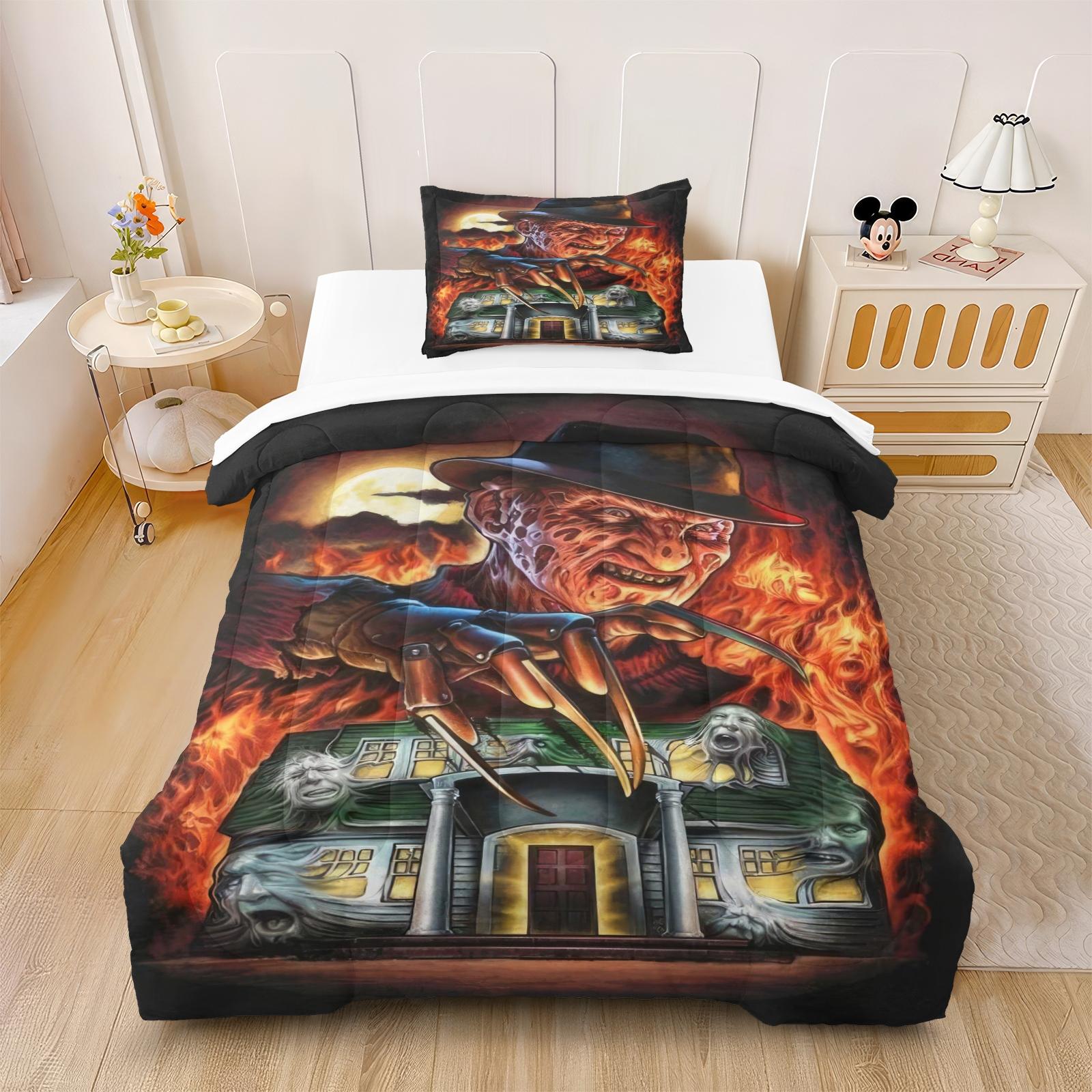 Dark Horror Style Comforter Set-with Silk-Cotton Filling, Dark Horror Theme Element Printed Bedding Set, Includes 1/2 Pillowcases - without Core,Eerie and Thrilling, Soft and Comfortable,Perfect for Horror IP Fans' Bedding Decor, Decorative Bedding Set