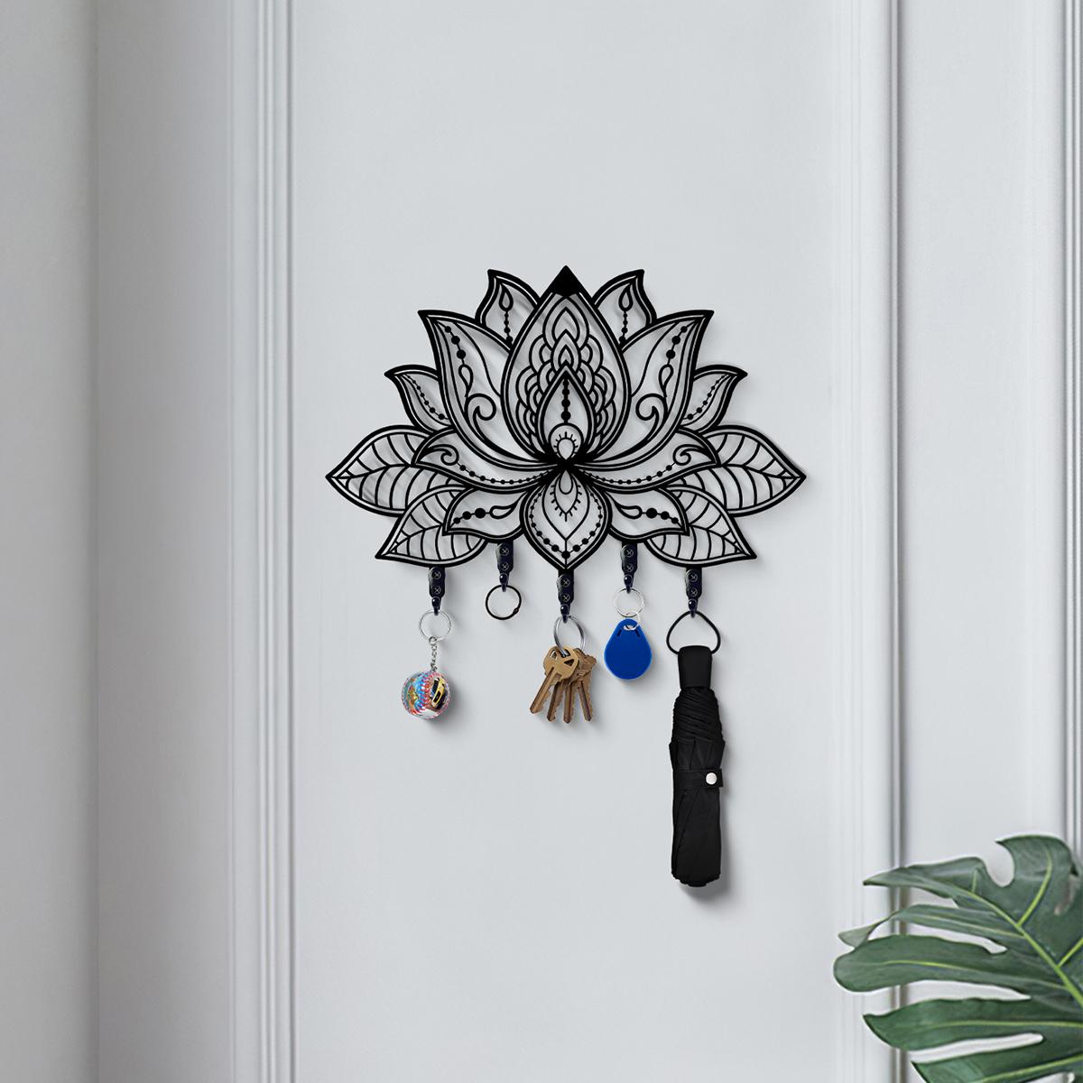 Boho Flower Design Wall Hook, 1 Count Metal Multifunctional Key Hanging Hook, Creative Home Organizer for Indoor Home Wall Decoration, Wall Mounted Organizer