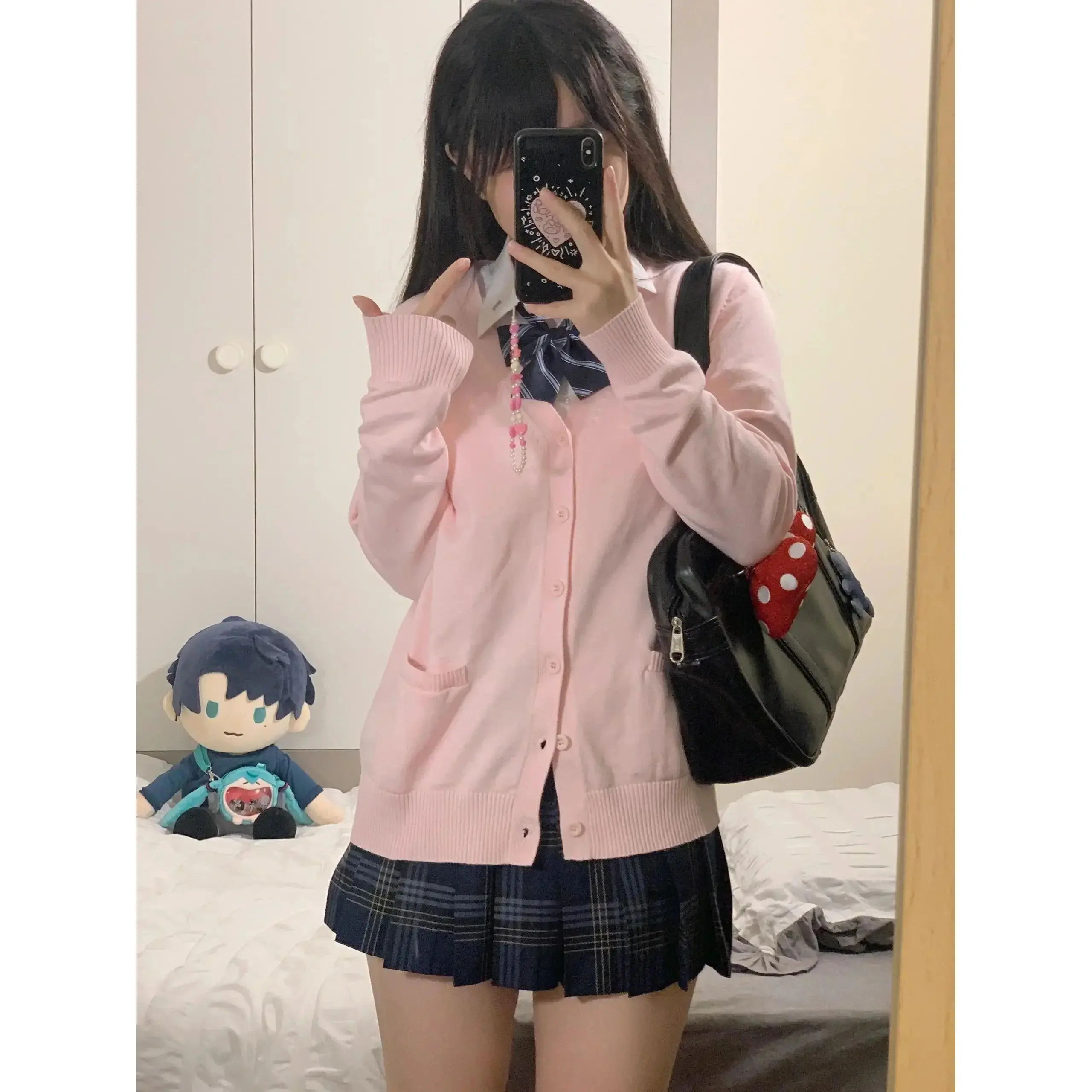 Pink Blue Black Cute Jk Sweater Knitted Cardigan Female Original Japanese Jacket Uniform School Supply Feeling Lazy Style