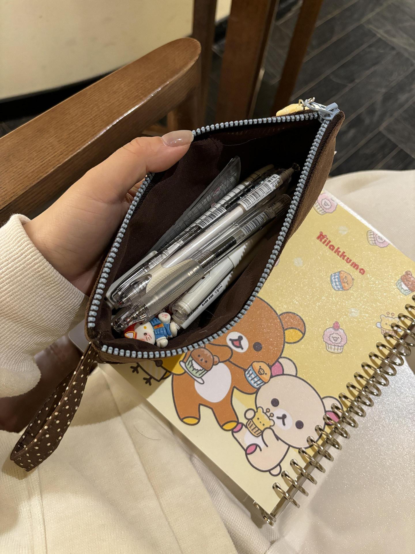 Buuuloo Original Embroidered Rilakkuma Pencil Case Large Capacity Polka Dot Ins Style Kawaii For Teen Girls High School Students