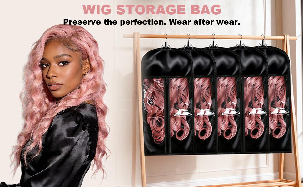 2 Pack Silk Wig Bag with Hanger, Breathable Hair Extension Holder for Styling & Organizing, Dust-Silk Case for Protecting Hair Extensions & Wigs