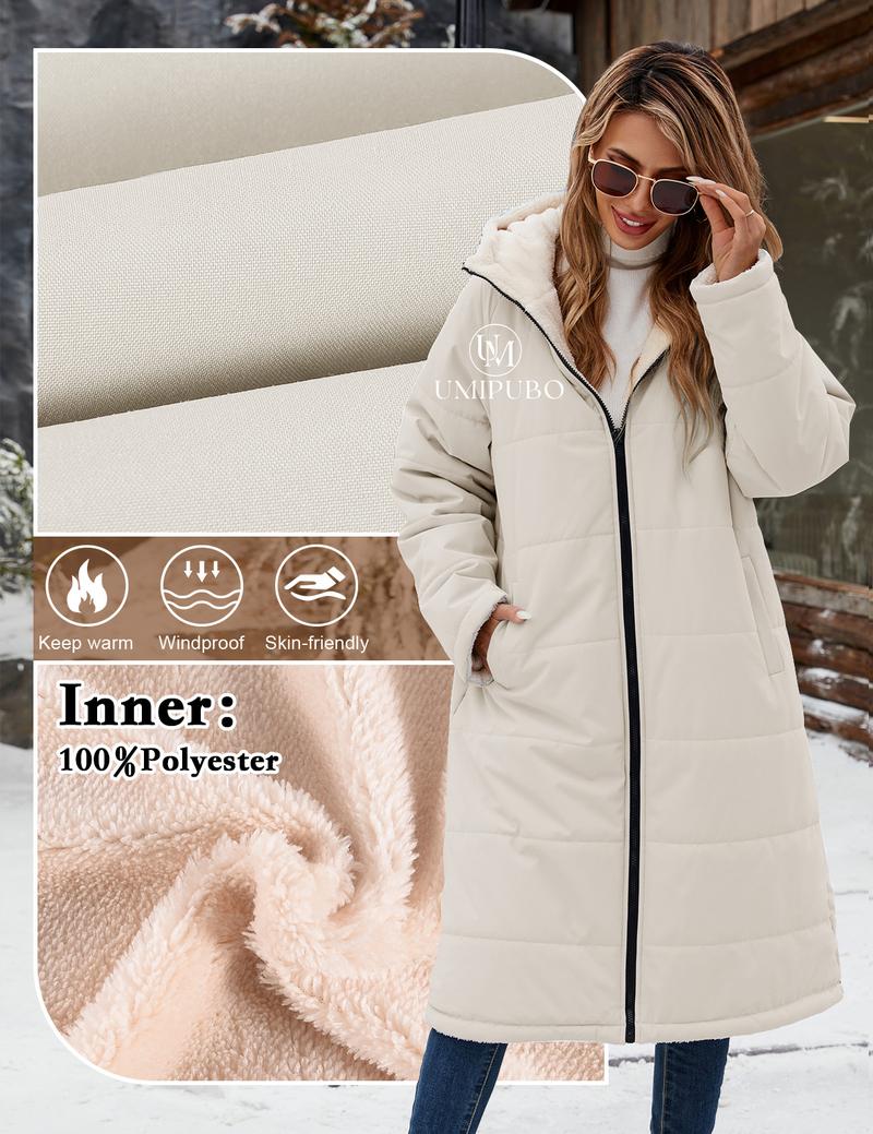 UMIPUBO Women Winter Coats Fleece Long Coats Jackets Oversized Warm Down Jacket with Hood