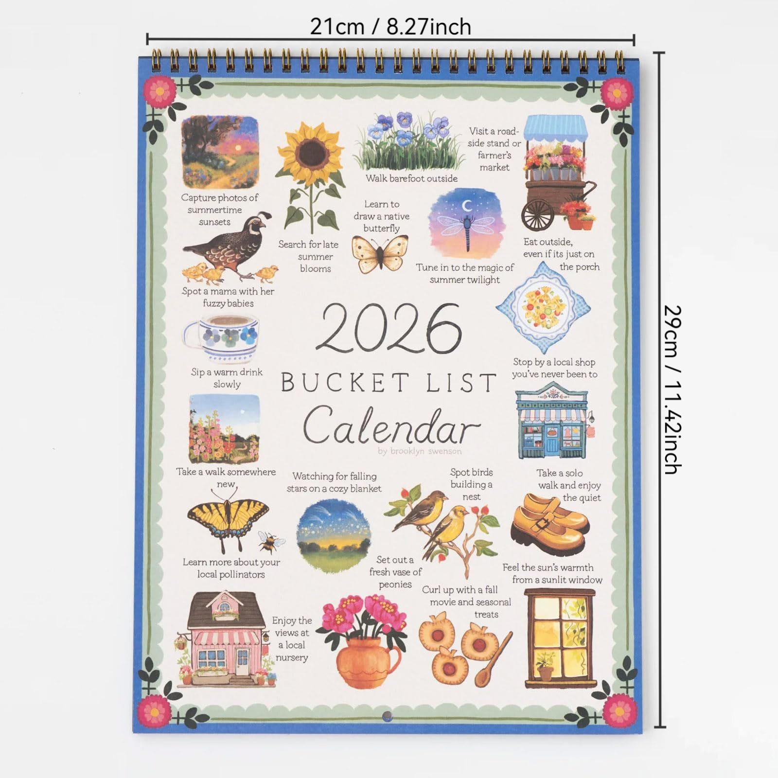 2026 Life Wish List Calendar, Enjoy Your Life Checklist Calendar, Daily Planner for Goals & Dreams, Perfect Gift for New Year, Doodle Typography Calendar