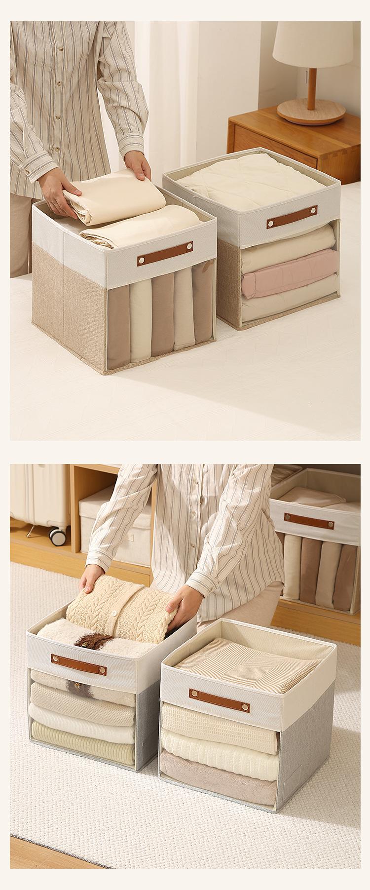 Square Storage Box with Clear Window, Non-Woven Fabric Organizer Bins, Visible Clothes Storage Container, Multifunctional Collapsible Basket for Home Closet