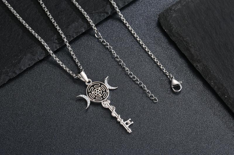DRINSPER Hecate's Key Necklace 925 Sterling Silver Goddess of Witches of Magic Feminism Jewelry for Women Hekate Pendant Necklace Ancient Greek Mythology Night of Hekate The Ancient Origins of the Goddess of Witchcraft and Moon Amulet Jewelry