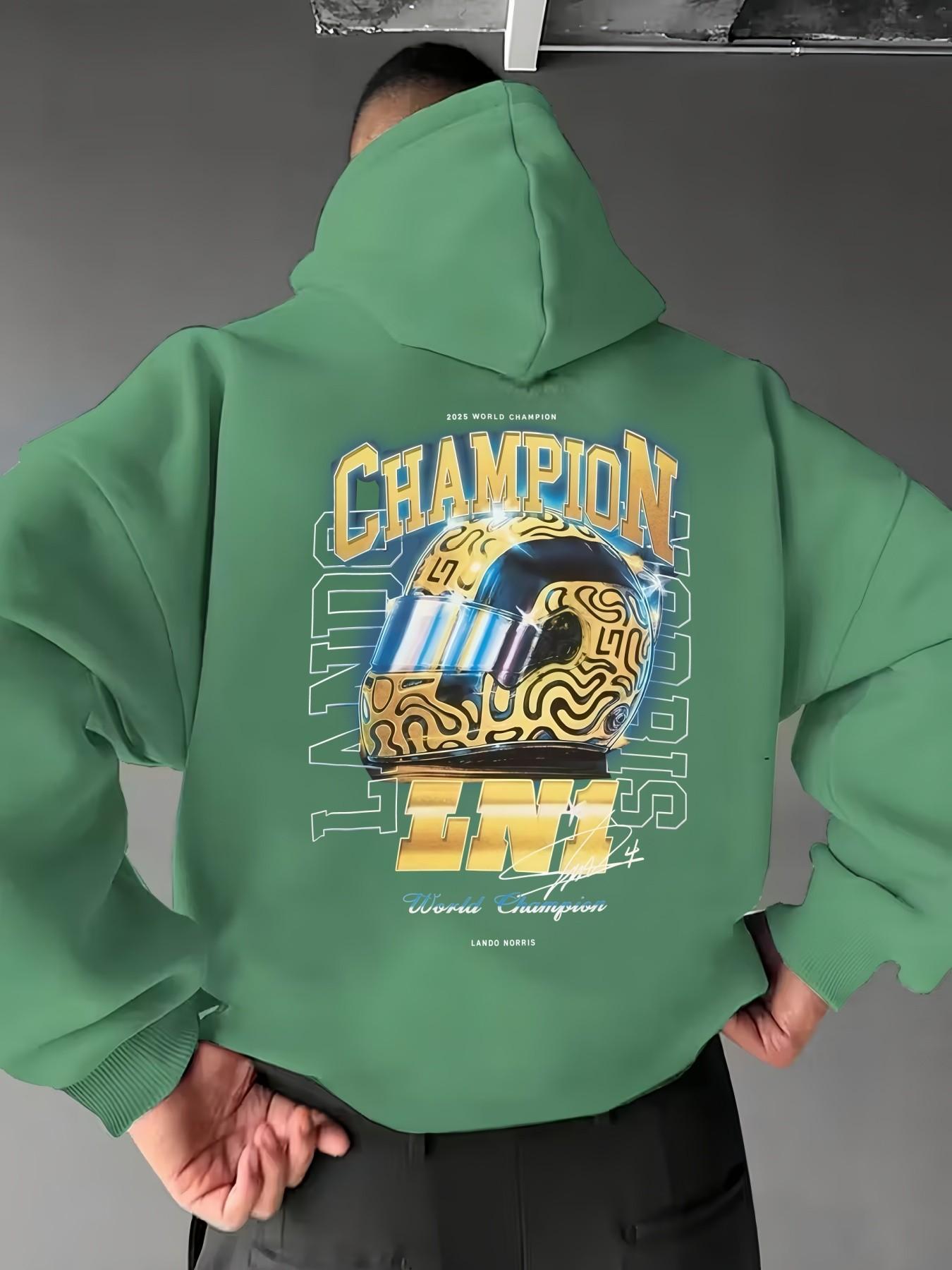 Mclaren F1 Team Lando Norris World Champion Unisex Hoodie, Casual Loose-Fitting F1 Racing T-Shirt, Random Print, Fall & Winter