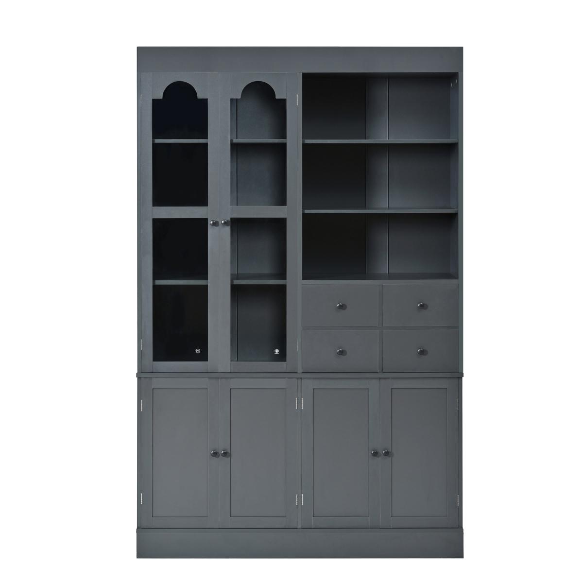 [Assembly Video Provided]  47.2x15.7x75inch Freestanding Buffet with Hutch, Tall Kitchen Pantry Cabinet with 4 Drawers, Door Shelves and Pull-out Trays for Dining room, Living Room, Gray