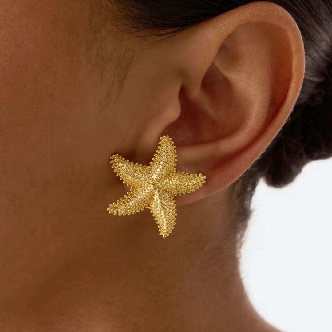 Tewiky Posts Starfish Statement Earrings for Women | Chunky Ocean Starfish Stud Earrings | Hypoallergenic Jewelry For Summer