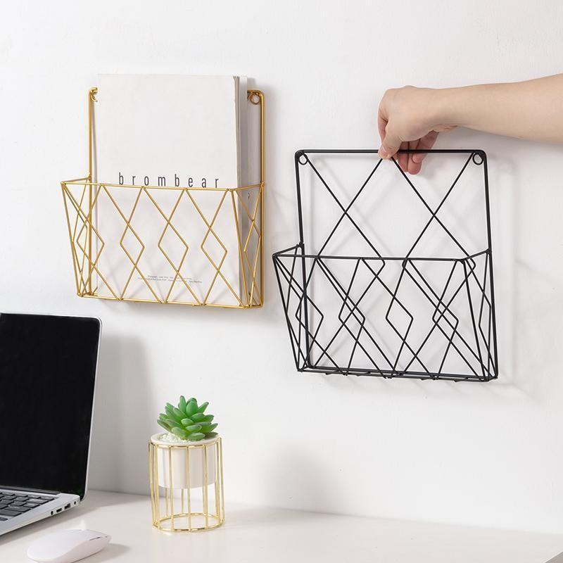 Modern Metal Newspaper Magazine Rack, Nordic Style Iron Organizer for Home Office, Wall-Mounted Without Drilling, Fashionable Design