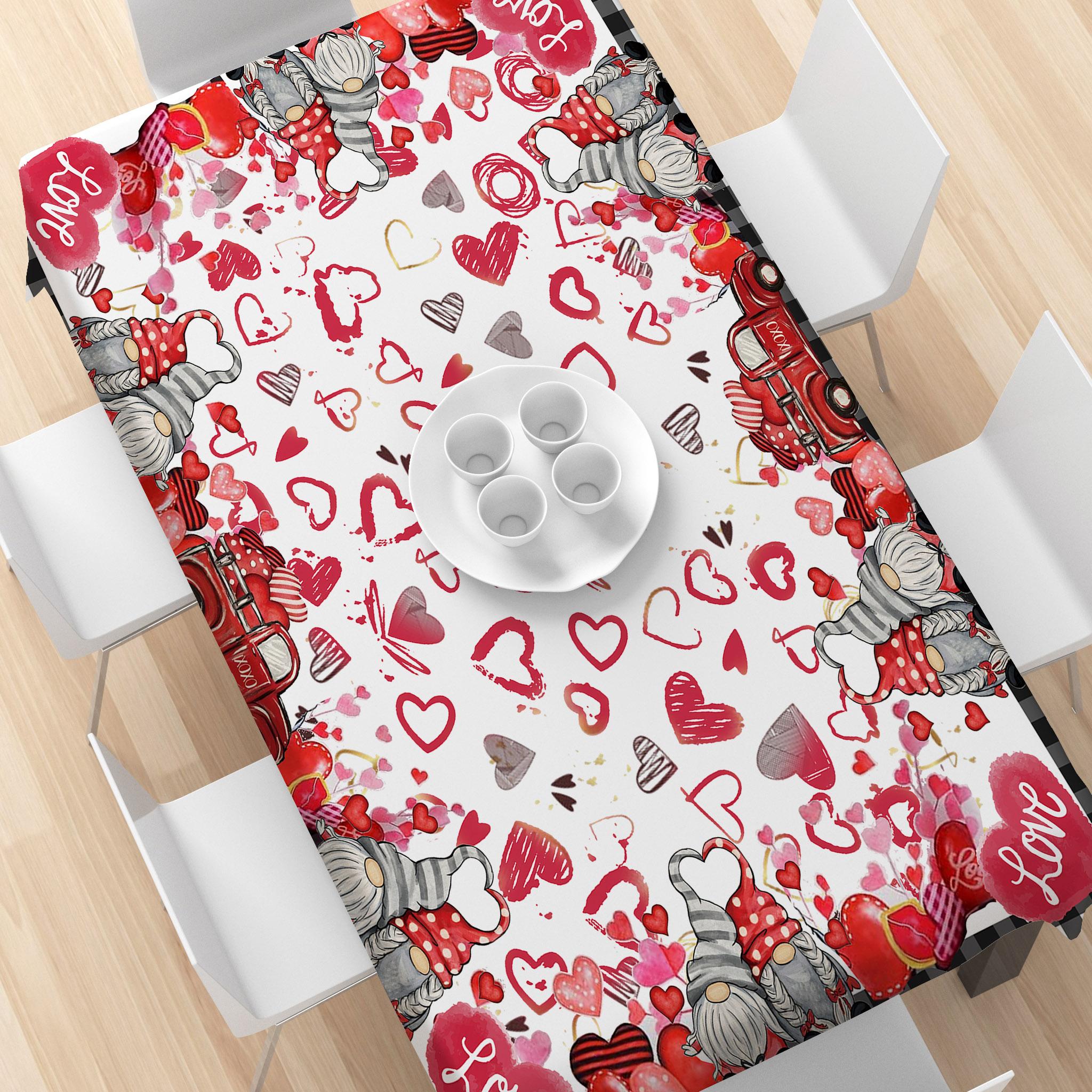 Valentine's Day Tablecloth, Mini Heart Design, Indoor & Outdoor Use, Kitchen Dining Room Decor, Christmas New Year Holiday Party Wedding, Rectangle Tablecloth, Picnic Table Cover