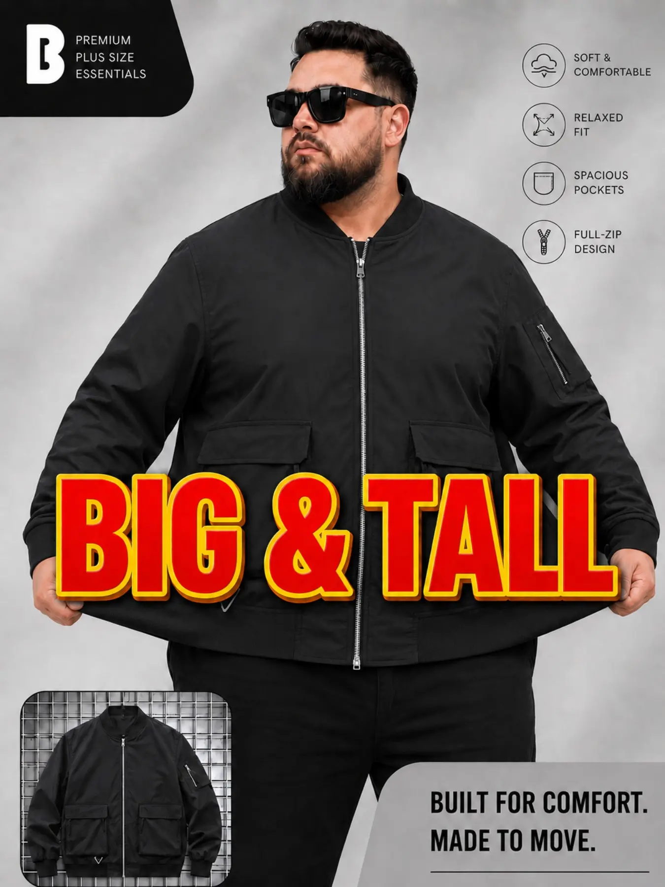 Large Size Men's Fall Winter Workwear Jacket, Loose Fit 4xl-6xl, Multi-Pocket Casual Flight Coat, Outdoor Cycling Daily Wear, Gift Idea