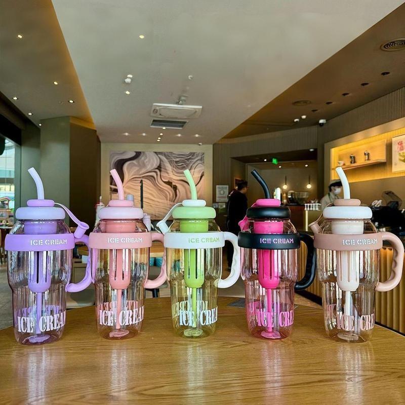 1200ML Thermal Water Bottle with Tea Infuser and Straw, Large Handle, High Capacity, Cute, Dustproof, Summer Water Cup for Women and Students, Large Water Bottle, Lucky King Ice Water Cup