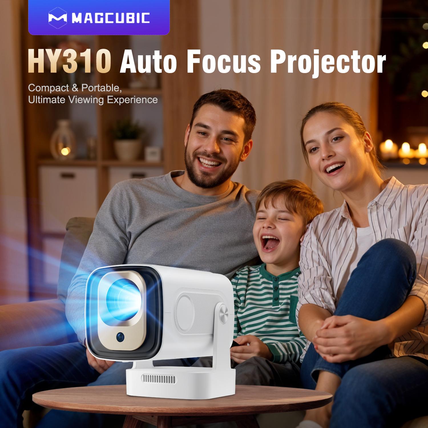 [US warehouse] Magcubic HY310 Auto Focus Projector 330ANSI 4K Videosource Supported Native 1080P BT5.4 Android 11 WIFI6 60Hz Reflash Allwinner H713 180° Flexible Rotating Built-in Speaker Portable Home Cinema 130" Screen Lightweight