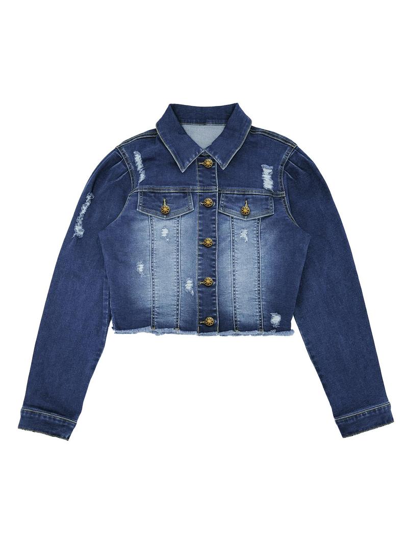 High Elasticity Denim Jacket with Fitted Design, Casual Plain Ripped Style for All Seasons, Long Sleeve Women's Outerwear